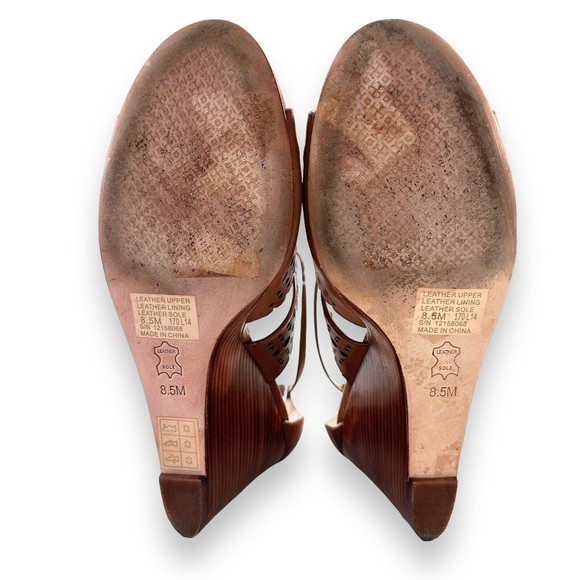 Tory Burch Dress Sandal 8.5 Shoe Brown Leather Gladiator Wedge Heel Perforated - Picture 7 of 9